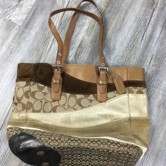 Coach Handbags - Coach Wave Signature C Patch Leather & Suede Tote